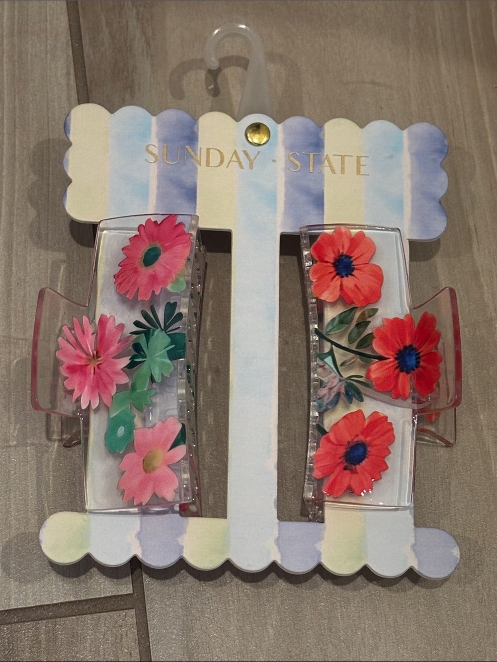NWT Sunday State floral painted clear hair claw clips